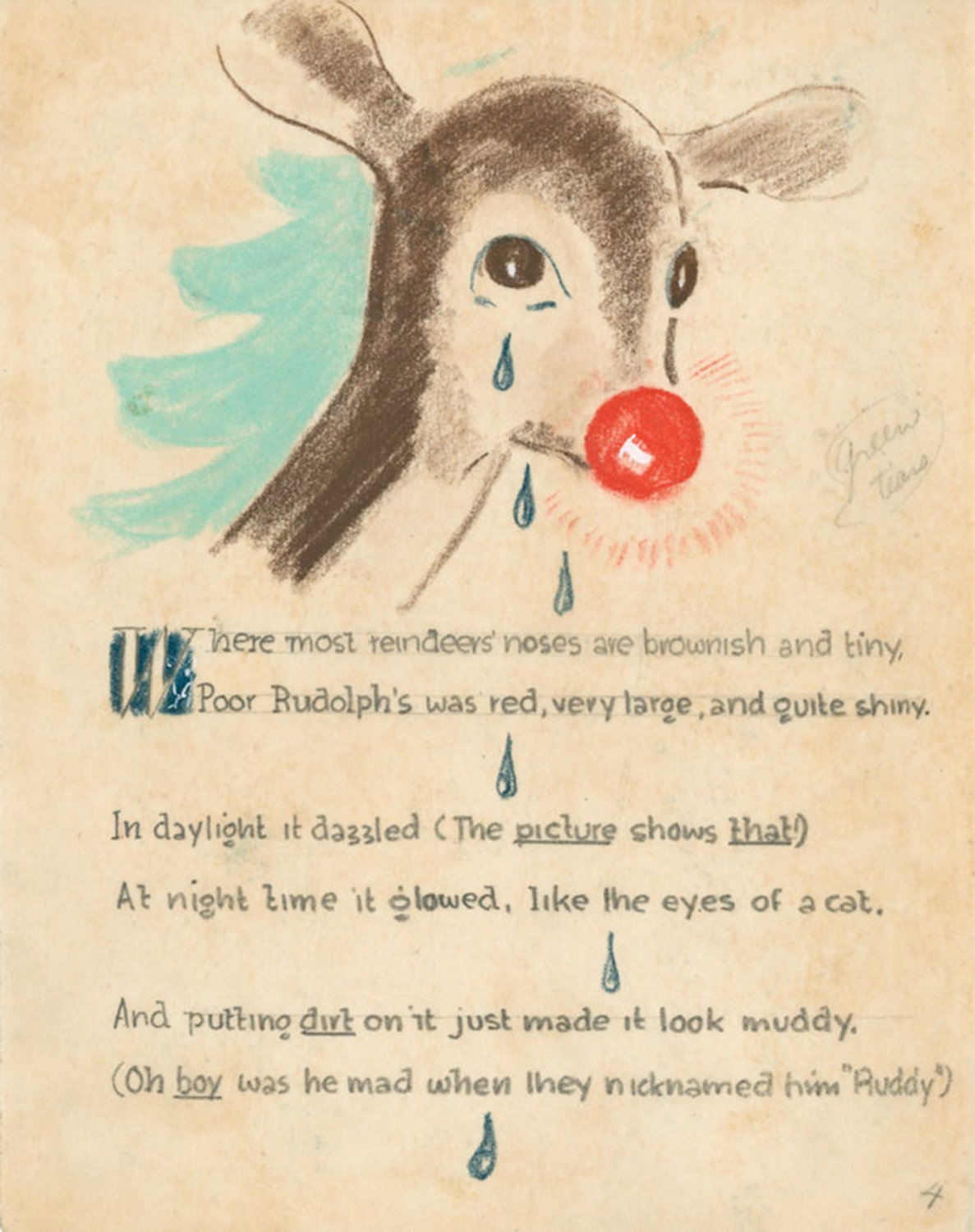 BRIGHT FROM THE START—An early rendering of Rudolph The Red-Nosed Reindeer, first published in 1939 by Montgomery Ward.